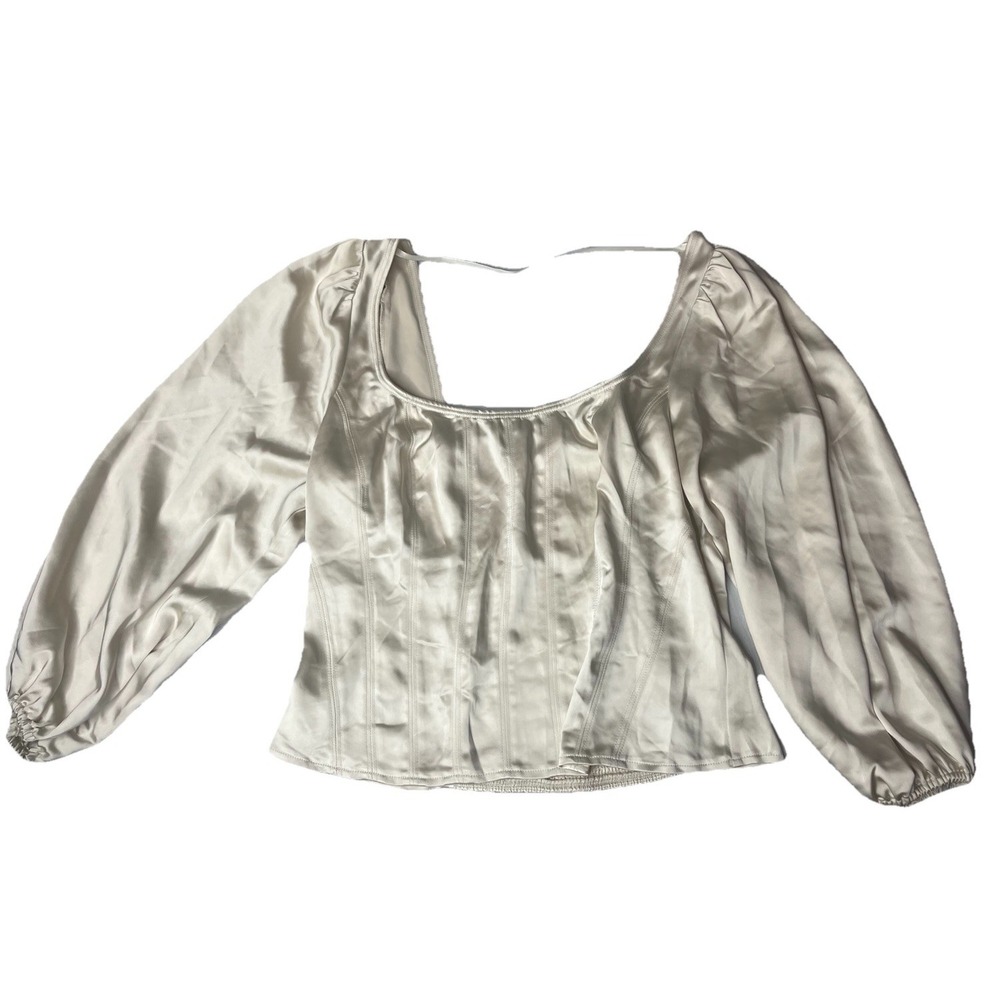 NWT Free People Corset Style Top Ivory Puff Sleeves Size XL